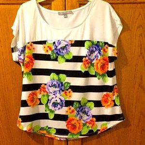 Blouse with navy blue stripes and flowers size medium